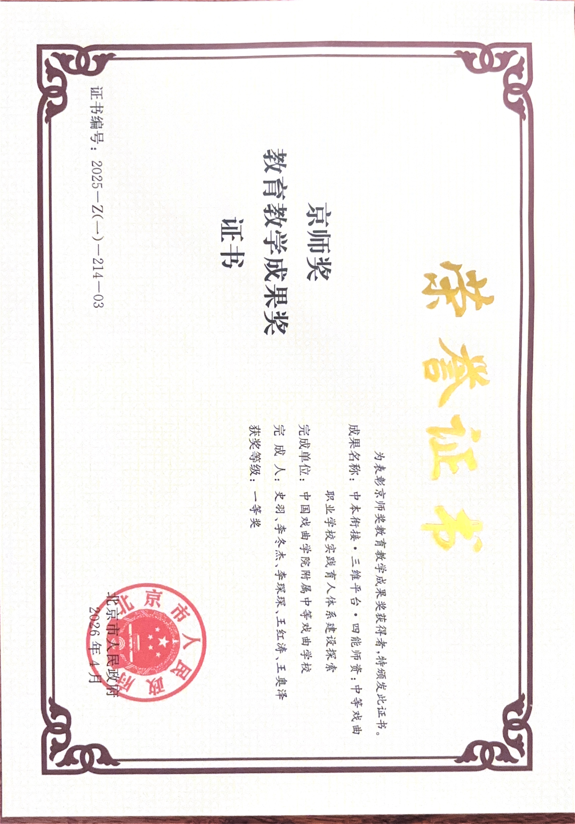 李琛琛荣誉照片5